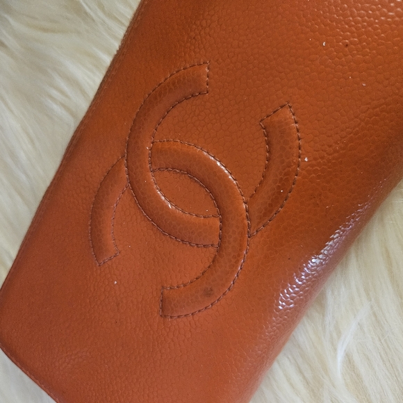Authentic Chanel Caviar Large Timeless Gusset Zip Around Wallet Orange - Picture 2 of 16